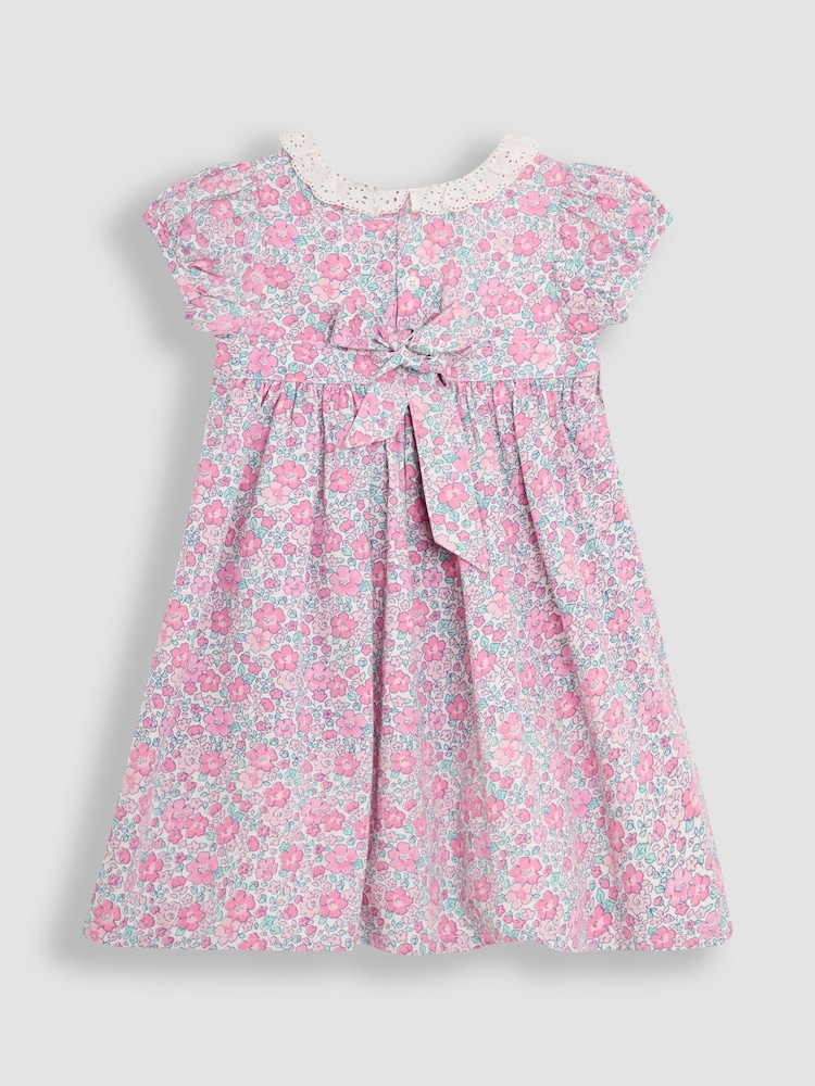 JoJo Maman Bébé Pink Floral Floral Broderie Collar Party Dress - Image 3 of 4