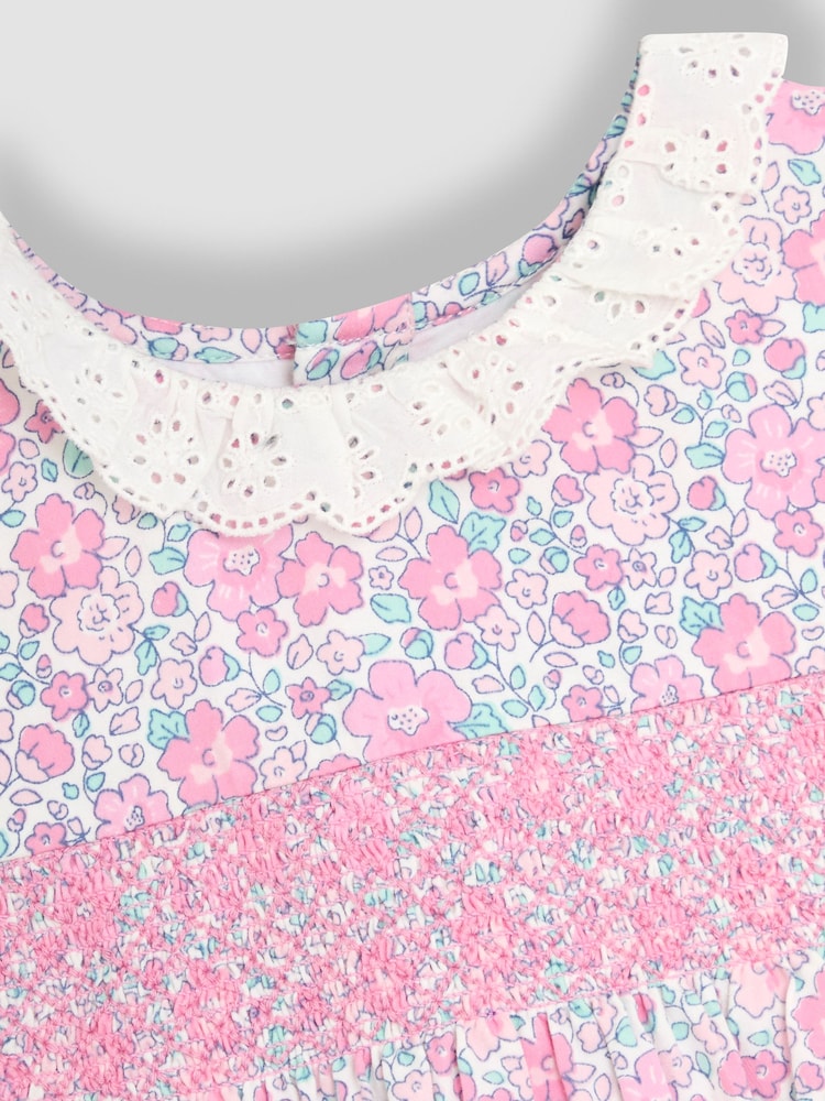 Vaaleanpunainen Kukallinen  - Jojo Maman Bébé Kukallinen Broderie anglaise kaulus Juhlamekot - Kuva 4 / 4