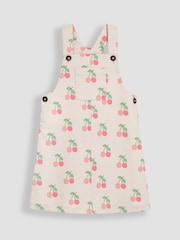 JoJo Maman Bébé Ecru Cherry 2-Piece Dungaree Dress & T-Shirt Set - Image 4 of 8