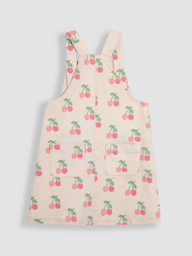 JoJo Maman Bébé Ecru Cherry 2-Piece Dungaree Dress & T-Shirt Set - Image 5 of 8