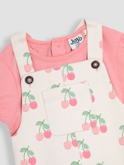 JoJo Maman Bébé Ecru Cherry 2-Piece Dungaree Dress & T-Shirt Set - Image 8 of 8
