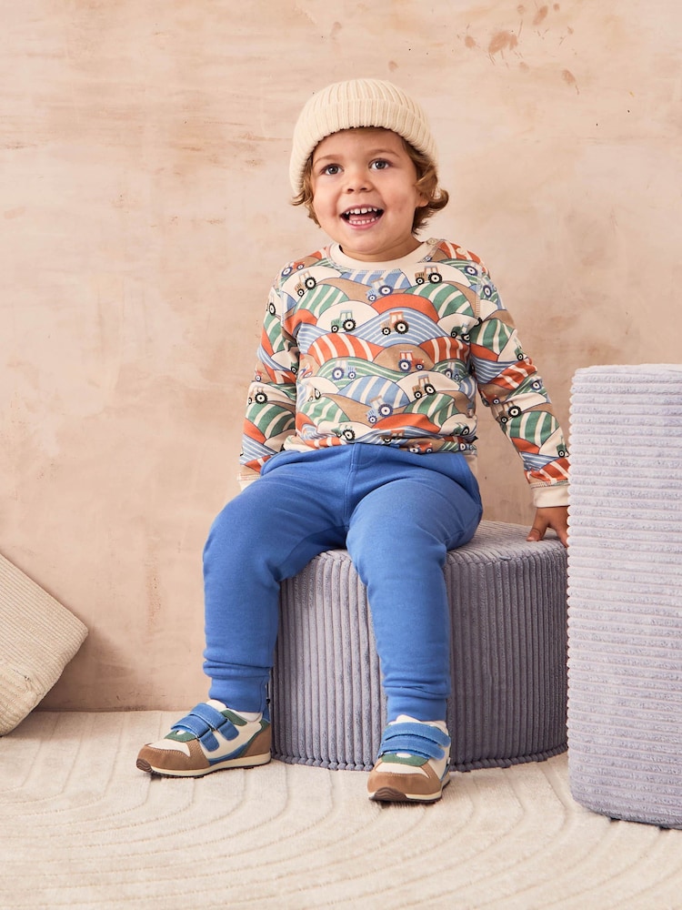 JoJo Maman Bébé Stone Tractor Printed Sweatshirt & Joggers 100% Cotton Set - Image 1 of 10