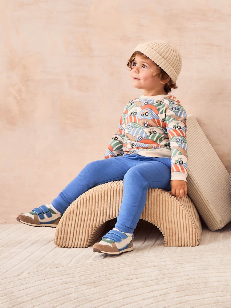 JoJo Maman Bébé Stone Tractor Printed Sweatshirt & Joggers 100% Cotton Set - Image 2 of 10