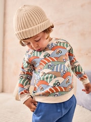 JoJo Maman Bébé Stone Tractor Printed Sweatshirt & Joggers 100% Cotton Set - Image 3 of 10