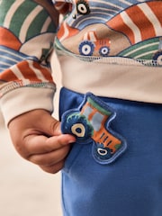 JoJo Maman Bébé Stone Tractor Printed Sweatshirt & Joggers 100% Cotton Set - Image 4 of 10