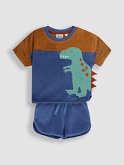 JoJo Maman Bébé Blue 2-Piece T-Rex Appliqué T-Shirt & Short Set - Image 1 of 5