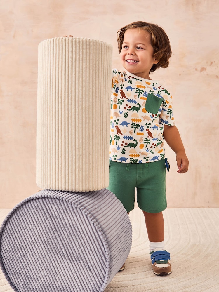 JoJo Maman Bébé Khaki Dino 2-Piece Printed T-Shirt & Short Set - Image 1 of 8