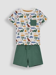 JoJo Maman Bébé Khaki Dino 2-Piece Printed T-Shirt & Short Set - Image 2 of 8