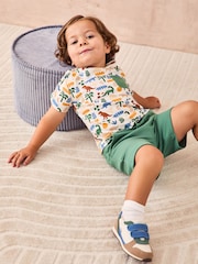 JoJo Maman Bébé Khaki Dino 2-Piece Printed T-Shirt & Short Set - Image 7 of 8
