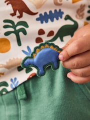 JoJo Maman Bébé Khaki Dino 2-Piece Printed T-Shirt & Short Set - Image 8 of 8