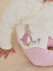 JoJo Maman Bébé Cream Flopsy Bunny Scallop Collar Cardigan - Image 4 of 6