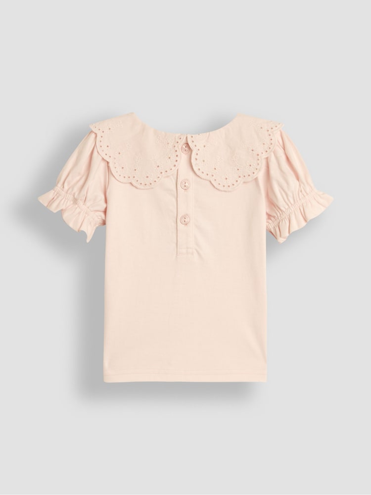 JoJo Maman Bébé Pink Broderie Collar T-Shirt - Image 2 of 3