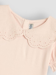 JoJo Maman Bébé Pink Broderie Collar T-Shirt - Image 3 of 3