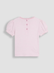 JoJo Maman Bébé Pink Ice Cream Embroidered Puff Sleeve Pom-Pom T-Shirt - Image 2 of 3
