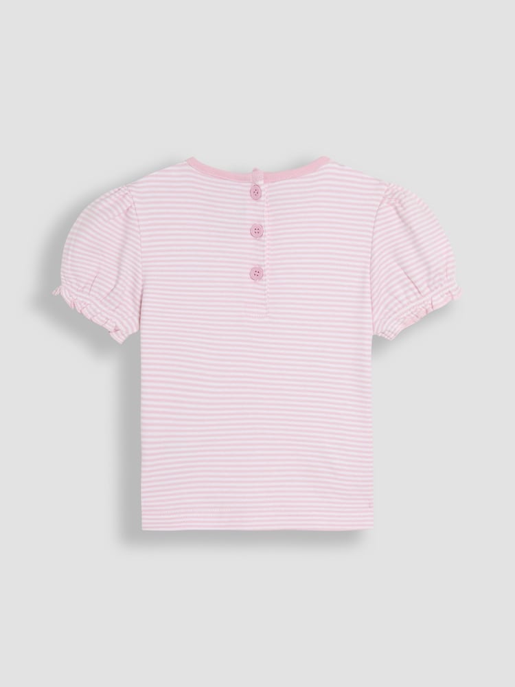 JoJo Maman Bébé Pink Ice Cream Embroidered Puff Sleeve Pom-Pom T-Shirt - Image 2 of 3