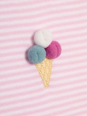 JoJo Maman Bébé Pink Ice Cream Embroidered Puff Sleeve Pom-Pom T-Shirt - Image 3 of 3