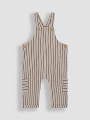 JoJo Maman Bébé Stone Stripe 100% Cotton Dungarees & Top Set - Image 2 of 6
