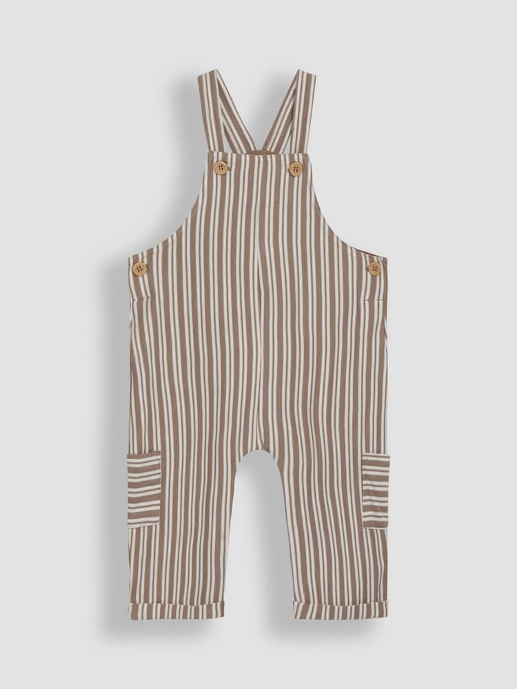 JoJo Maman Bébé Stone Stripe 100% Cotton Dungarees & Top Set - Image 2 of 6