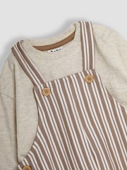 JoJo Maman Bébé Stone Stripe 100% Cotton Dungarees & Top Set - Image 6 of 6