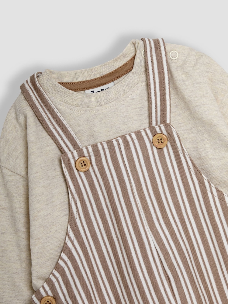JoJo Maman Bébé Stone Stripe 100% Cotton Dungarees & Top Set - Image 6 of 6