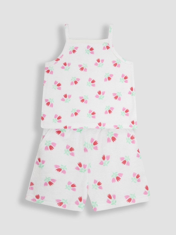JoJo Maman Bébé Pink Ditsy Floral Towelling Vest & Shorts Set 2 Piece - Image 1 of 4