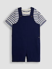 JoJo Maman Bébé Navy 2-Piece Dungarees & Stripe T-Shirt Set - Image 1 of 6