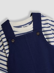 JoJo Maman Bébé Navy 2-Piece Dungarees & Stripe T-Shirt Set - Image 6 of 6