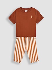JoJo Maman Bébé Brown Giraffe Print 100% Cotton T-Shirt & Stripe Joggers Set 2 Piece - Image 1 of 10