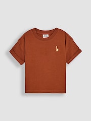 JoJo Maman Bébé Brown Giraffe Print 100% Cotton T-Shirt & Stripe Joggers Set 2 Piece - Image 2 of 10