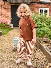 JoJo Maman Bébé Brown Giraffe Print 100% Cotton T-Shirt & Stripe Joggers Set 2 Piece - Image 7 of 10