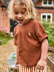 JoJo Maman Bébé Brown Giraffe Print 100% Cotton T-Shirt & Stripe Joggers Set 2 Piece - Image 8 of 10
