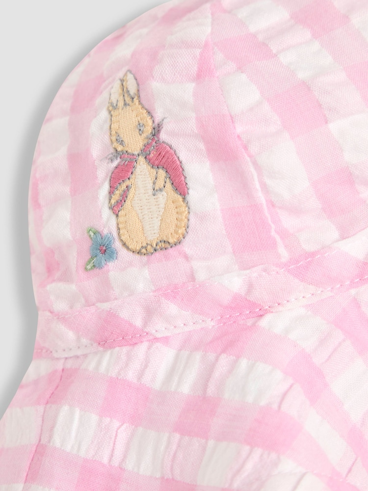 JoJo Maman Bébé Pink Gingham Flopsy Bunny Floppy Sun 100% Cotton Hat - Image 3 of 3