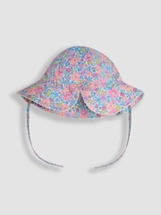JoJo Maman Bébé White Floral Pretty Trim Sun 100% Cotton Hat - Image 1 of 3