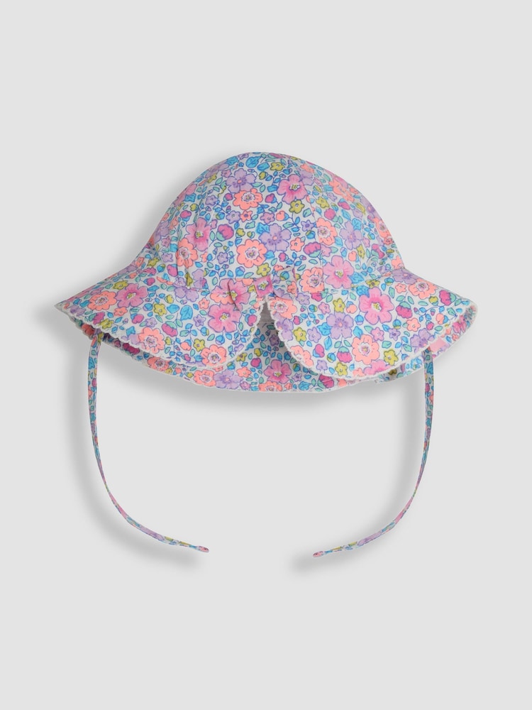 JoJo Maman Bébé White Floral Pretty Trim Sun 100% Cotton Hat - Image 1 of 3