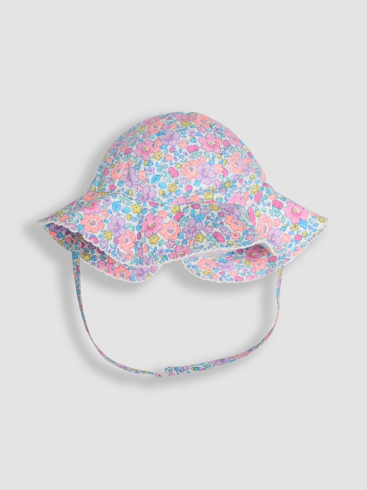 JoJo Maman Bébé White Floral Pretty Trim Sun 100% Cotton Hat - Image 2 of 3