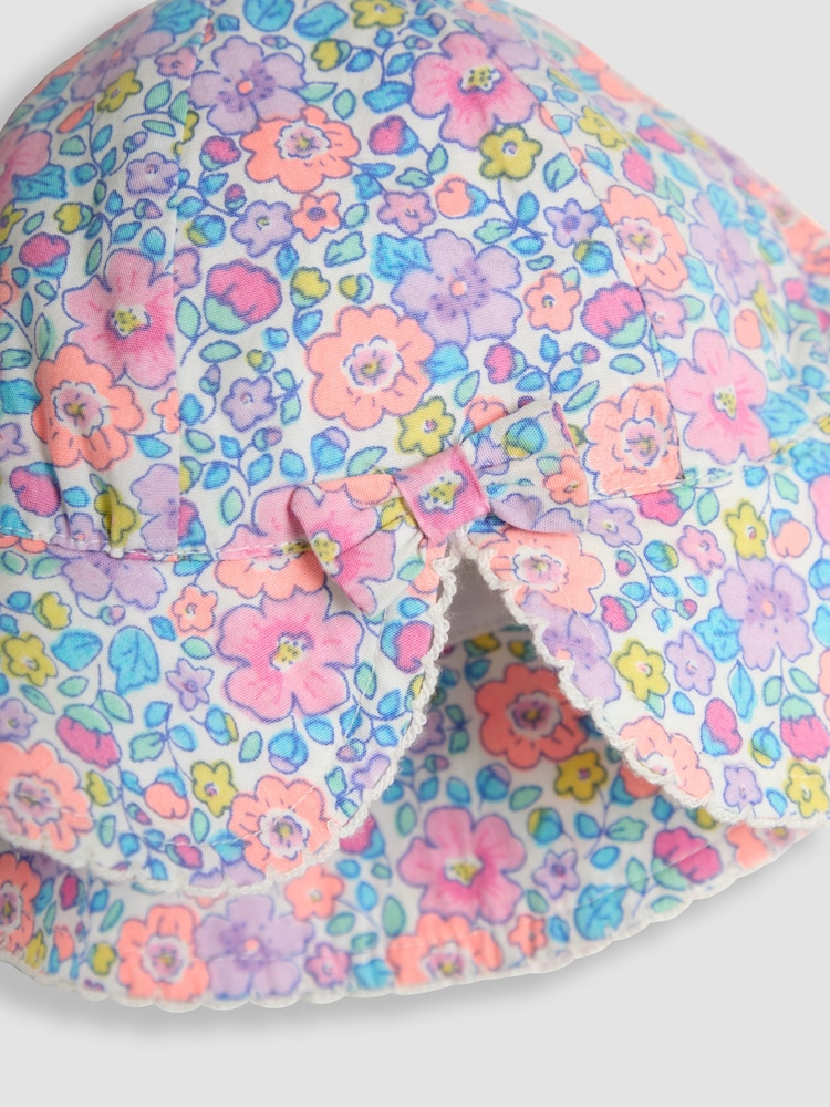 JoJo Maman Bébé White Floral Pretty Trim Sun 100% Cotton Hat - Image 3 of 3