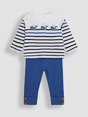 JoJo Maman Bébé White Whale 2-Piece Embroidered Top & Rib Leggings Set - Image 1 of 6
