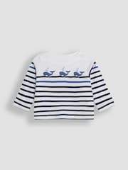 JoJo Maman Bébé White Whale 2-Piece Embroidered Top & Rib Leggings Set - Image 2 of 6