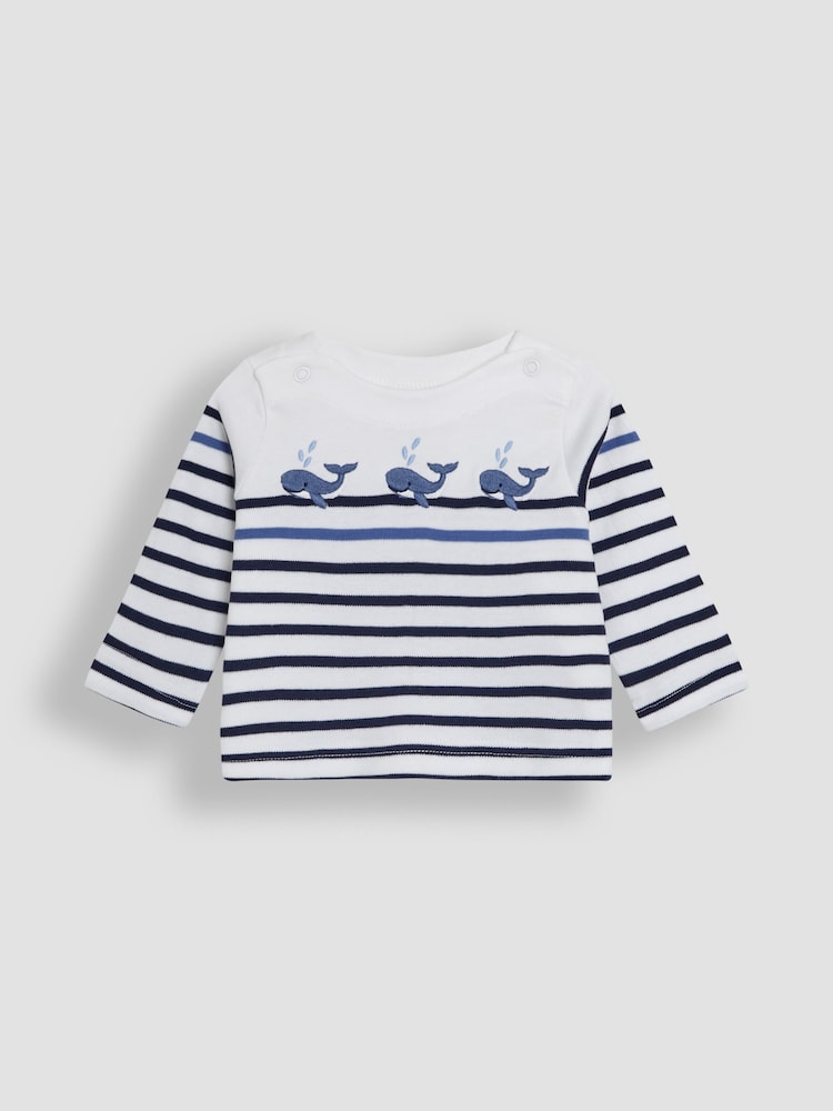 JoJo Maman Bébé White Whale 2-Piece Embroidered Top & Rib Leggings Set - Image 2 of 6