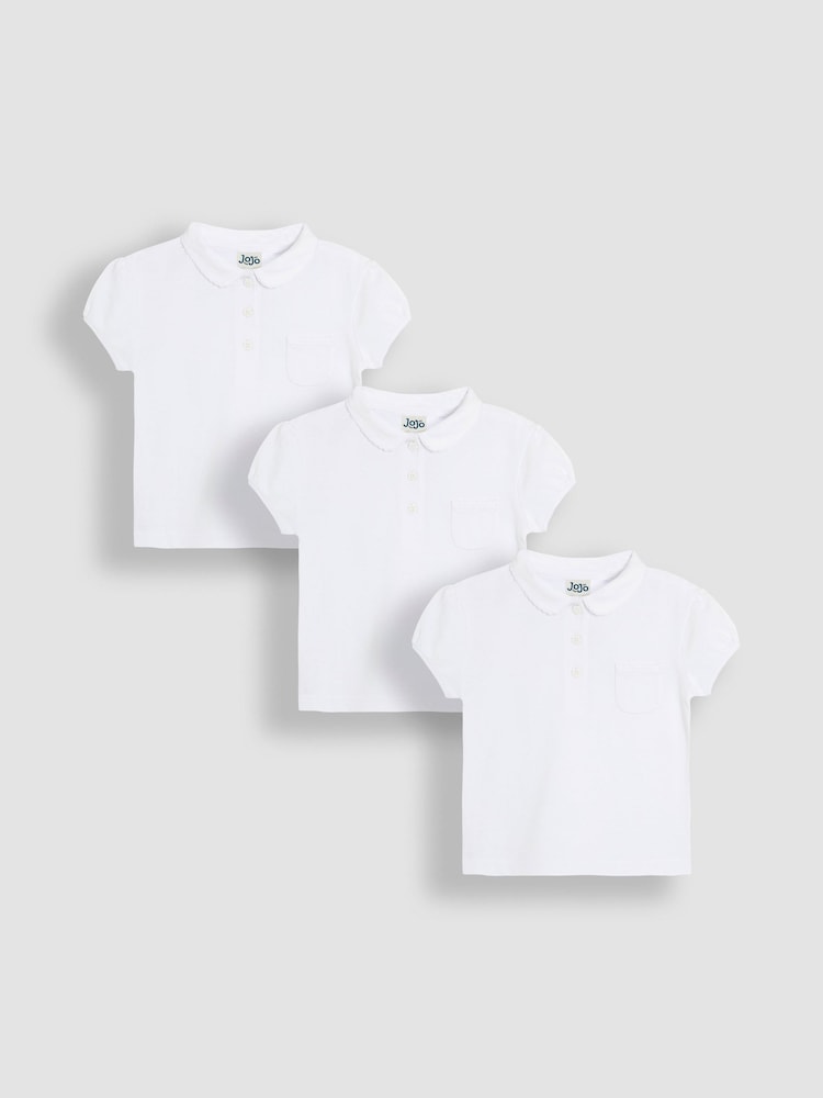 JoJo Maman Bébé White 3-Pack Polo Shirts - Image 1 of 4