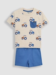 JoJo Maman Bébé Natural Tractor 2-Piece Printed T-Shirt & Short Set - Image 1 of 7