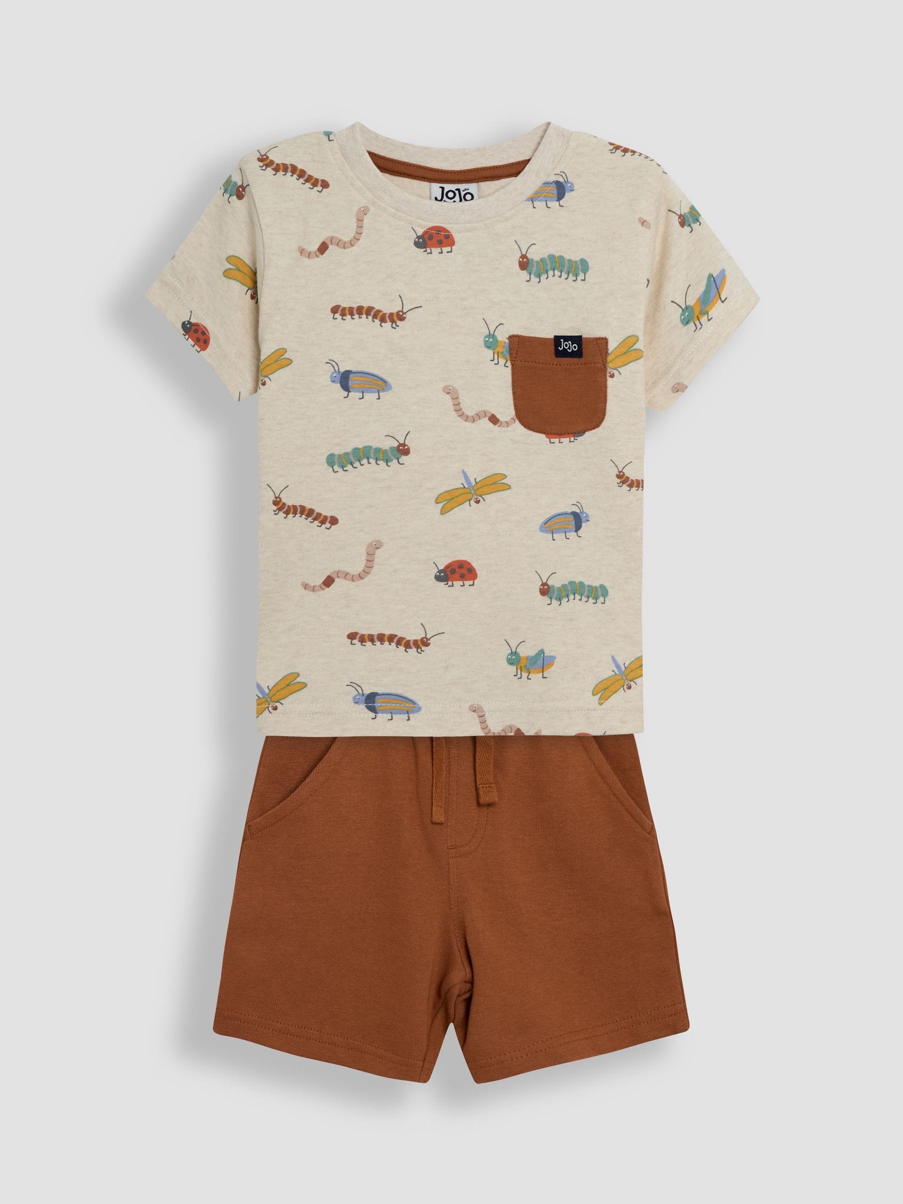 JoJo Maman Bébé Natural Bug 100% Cotton Printed T-Shirt & Shorts Set