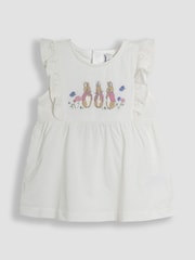 JoJo Maman Bébé Pink Embroidered Flopsy Bunny Frill Broderie 100% Cotton Romper - Image 6 of 8
