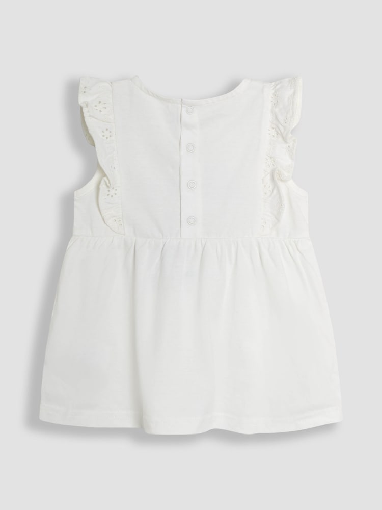 JoJo Maman Bébé Pink Embroidered Flopsy Bunny Frill Broderie 100% Cotton Romper - Image 7 of 8