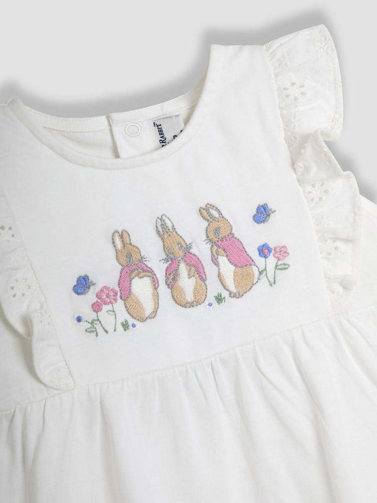 JoJo Maman Bébé Pink Embroidered Flopsy Bunny Frill Broderie 100% Cotton Romper - Image 8 of 8