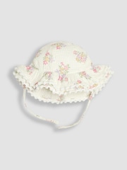JoJo Maman Bébé White Floral Pretty Frill Sun Hat - Image 1 of 3
