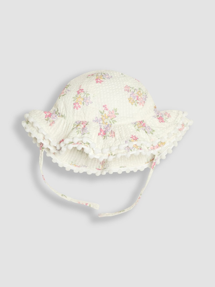 JoJo Maman Bébé White Floral Pretty Frill Sun Hat - Image 1 of 3
