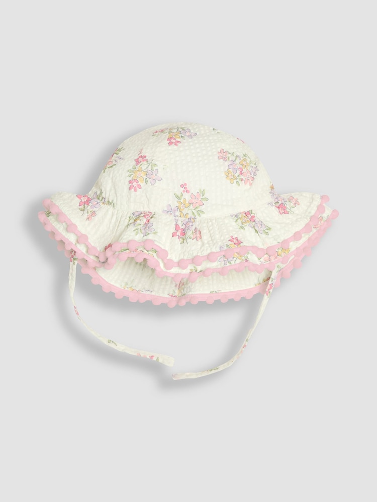 JoJo Maman Bébé White Floral Pretty Frill Sun Hat - Image 1 of 3 JoJo Maman Bébé White Floral Pretty Frill Sun Hat - Image 1 of 3