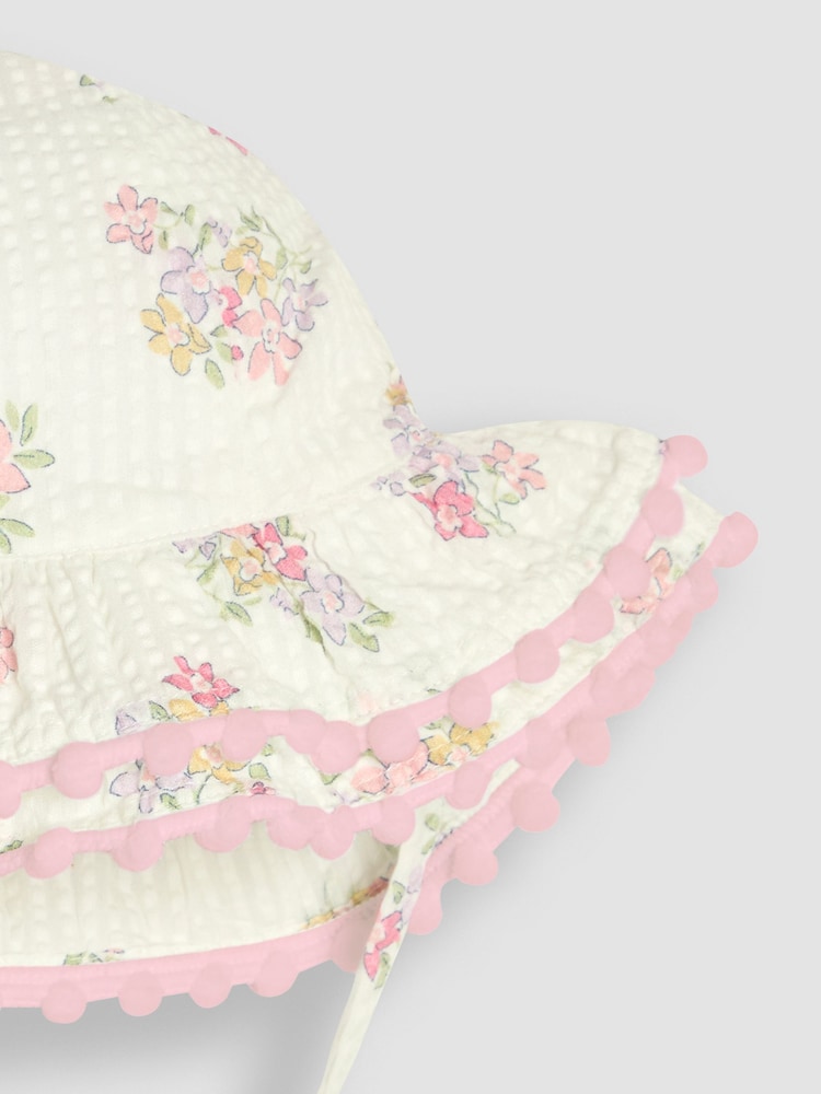 JoJo Maman Bébé White Floral Pretty Frill Sun Hat - Image 3 of 3 JoJo Maman Bébé White Floral Pretty Frill Sun Hat - Image 3 of 3