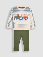JoJo Maman Bébé Blue Tractor Appliqué Sweatshirt & Leggings Set - Image 1 of 7